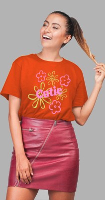 Parona Printed Women Round Neck Orange T-Shirt