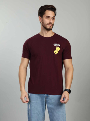 BE POSITIVE Printed Men Round Neck Purple T-Shirt