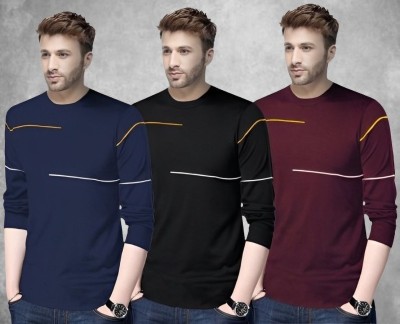 Reya Printed Men Round Neck Maroon, Black, Blue T-Shirt