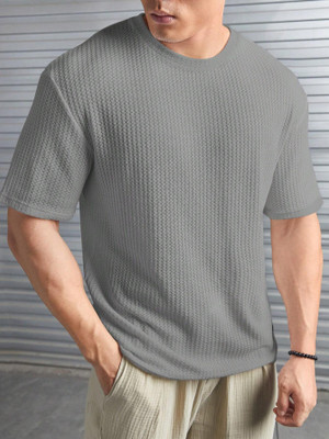 IMSA MODA Solid Men Round Neck Grey T-Shirt