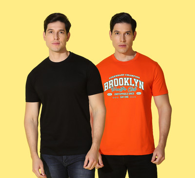WOOSTRO Typography Men Round Neck Black, Orange T-Shirt