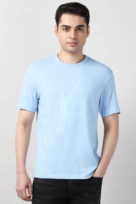 PETER ENGLAND Graphic Print Men Crew Neck Light Blue T-Shirt