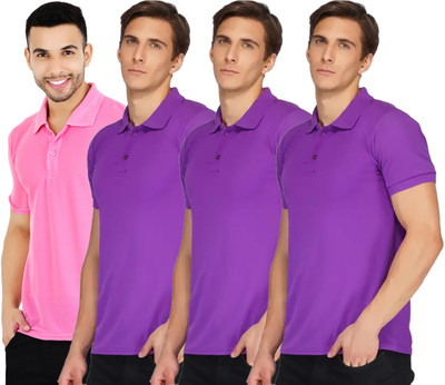 YUALIN CREATION Solid Men Polo Neck Multicolor T-Shirt