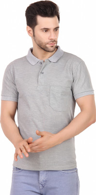 Urban Rod Solid Men Polo Neck Grey T-Shirt