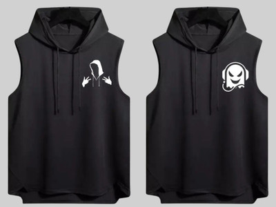 Mundali Printed Men Hooded Neck Black T-Shirt