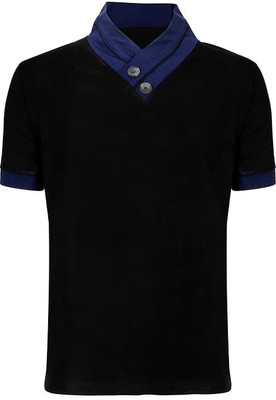 AUSANT Solid Men Mandarin Collar Black T-Shirt