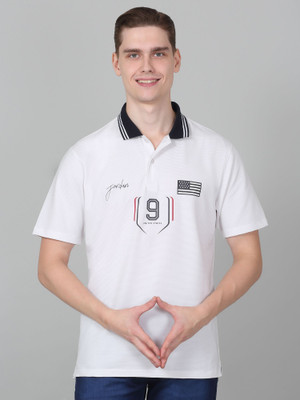 CANTABIL Printed Men Polo Neck White T-Shirt