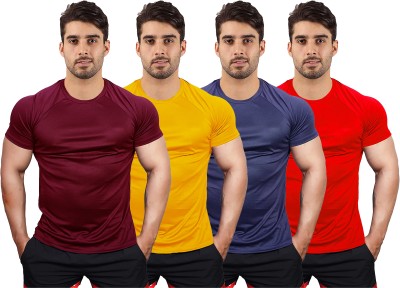 UDI n ADI Solid Men Round Neck Maroon, Yellow, Navy Blue, Red T-Shirt