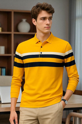 Bolderift Solid Men Polo Neck Yellow T-Shirt