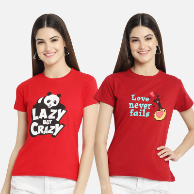 Fabflee Casual Graphic Print Women Red Top