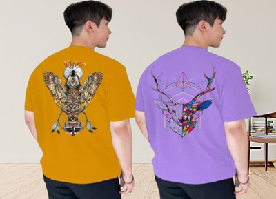 Clothy Trend Typography, Printed Men Round Neck Yellow, Purple T-Shirt