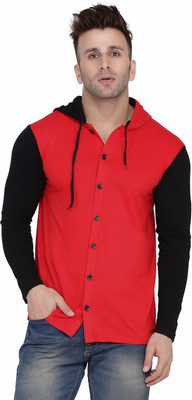 Lawful Casual Solid Men Hooded Neck Red, Black T-Shirt