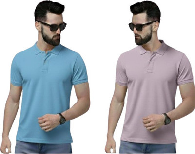 ZODIC FASHION Solid Men Polo Neck Red, Light Blue T-Shirt