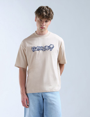 FLYING MACHINE Floral Print Men Round Neck Beige T-Shirt