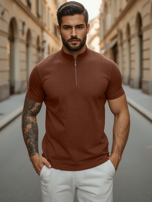 JUST ROAR Colorblock Men Polo Neck Brown T-Shirt