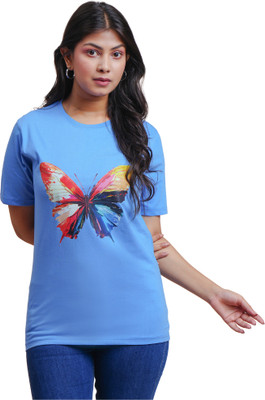 ALENTRA Graphic Print Women Round Neck Light Blue, Blue T-Shirt