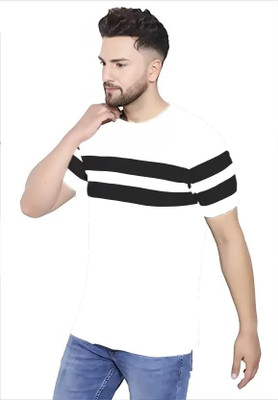 Newba Striped Men Round Neck White T-Shirt