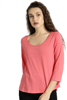 Roadster Solid Women Round Neck Pink T-Shirt