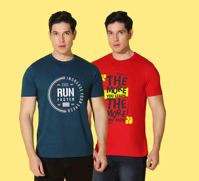 WOOSTRO Printed Men Round Neck Dark Blue, Red T-Shirt