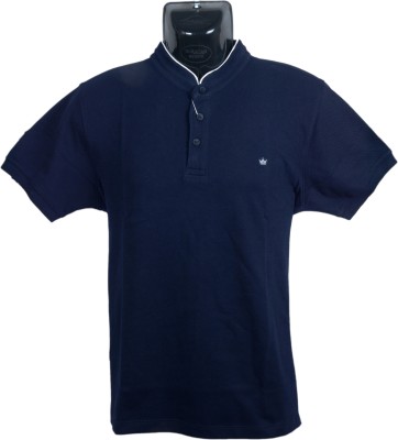 Chess & Checkers Solid Men Mandarin Collar Blue T-Shirt