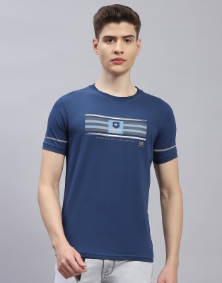 MONTE CARLO Printed, Striped Men Round Neck Navy Blue T-Shirt