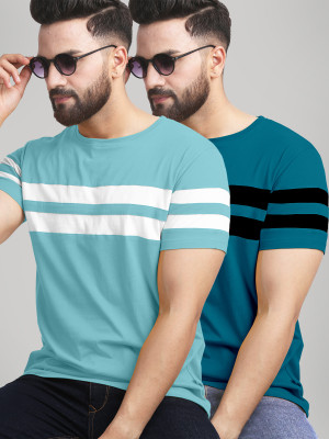 AUSK Colorblock Men Round Neck Light Blue, Multicolor T-Shirt