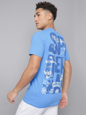 Free Authority Printed Men Round Neck Blue T-Shirt