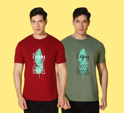 WOOSTRO Printed Men Round Neck Multicolor T-Shirt