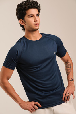 Sirtex Eazy Solid Men Round Neck Blue T-Shirt