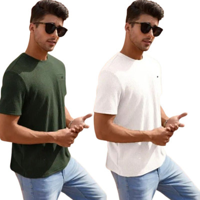 COPEHHI Solid Men Round Neck White, Grey T-Shirt