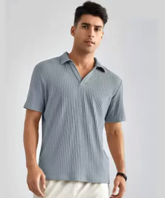 Christy World Solid Men Polo Neck Grey T-Shirt
