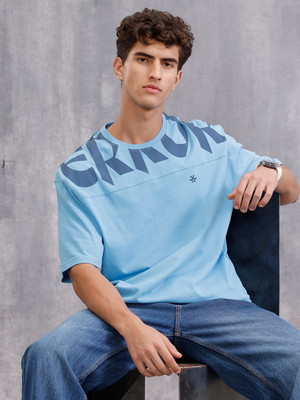 WROGN Solid Men Crew Neck Blue T-Shirt