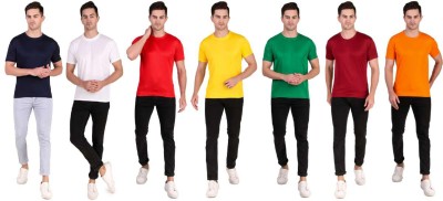 PRIMESTYLE Solid Men Round Neck Maroon, White, Yellow, Red, Black, Orange, Green T-Shirt