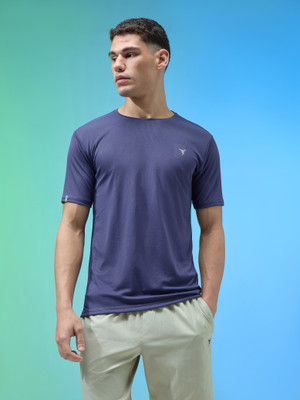 TECHNOSPORT Solid Men Round Neck Blue T-Shirt