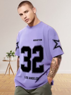 Jump Cuts Printed Men Round Neck Purple T-Shirt