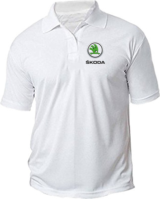 PrintHolic Solid Men Polo Neck White T-Shirt