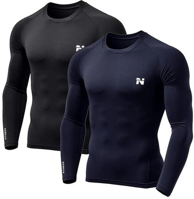 NINQ Solid Men Round Neck Black, Blue T-Shirt