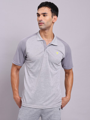 TECHNOSPORT Self Design Men Polo Neck Grey T-Shirt