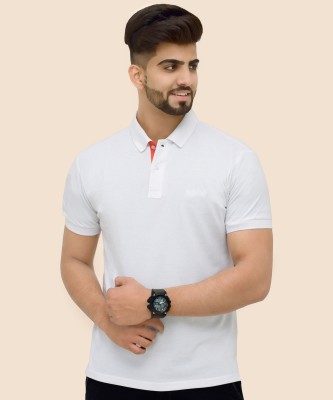3BROS Self Design Men Polo Neck White T-Shirt