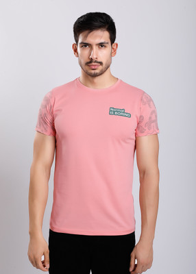 HIGHTRIBE Printed Men Round Neck Pink T-Shirt