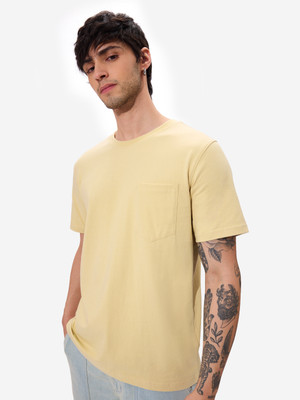 The Souled Store Solid Men Round Neck Yellow T-Shirt