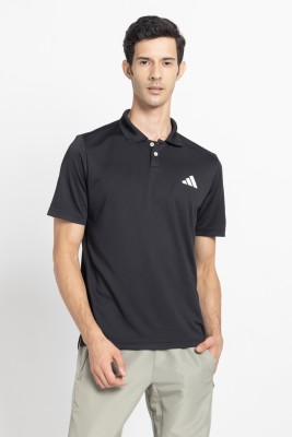 ADIDAS Printed Men Polo Neck Black T-Shirt