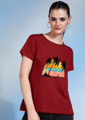Moda Rapido Printed Women Round Neck Red T-Shirt