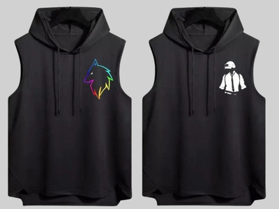 Mundali Printed Men Hooded Neck Black T-Shirt