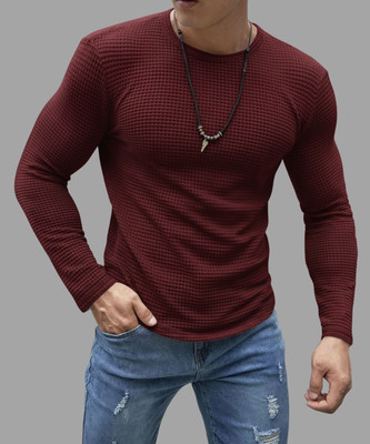 Hey Dude Solid Men Round Neck Maroon T-Shirt