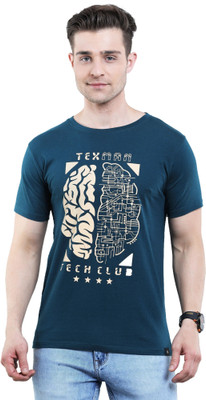 Texman Printed Men Round Neck Dark Blue T-Shirt