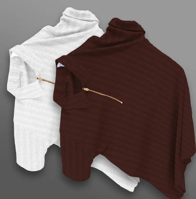 KAJARU Striped Men Zip Neck Brown, White T-Shirt