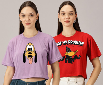 DISNEY by DreamBe Graphic Print Women Round Neck Multicolor T-Shirt