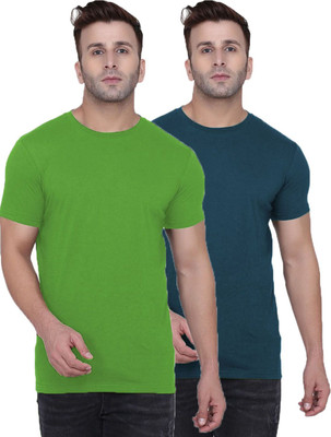 Kroptee Solid Men Round Neck Dark Green, Dark Blue T-Shirt
