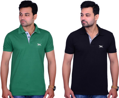 La Milano Solid Men Polo Neck Black T-Shirt